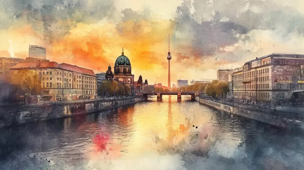 Акварельный вид на Берлин для курса Немецкий для жизни A0-A2